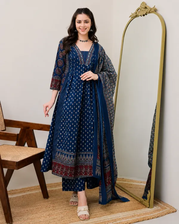 Blue_Cotton_Blend_Kurta_With_Bottom_And_Dupatta_For_Women