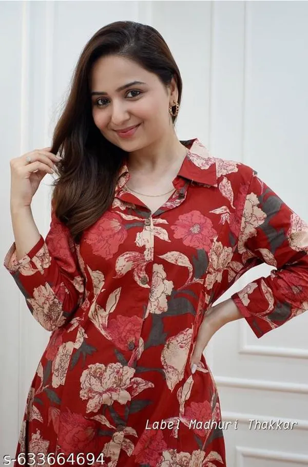 Red_Cotton_Blend_Kurta_Set_For_Women