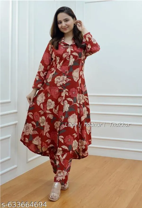 Red_Cotton_Blend_Kurta_Set_For_Women