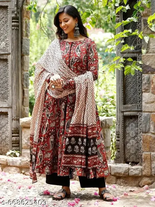Maroon_Cotton_Blend_Kurta_With_Bottom_And_Dupatta_For_Women