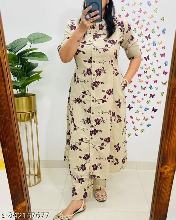 Cream_Cotton_Blend_Kurta_Set_For_Women