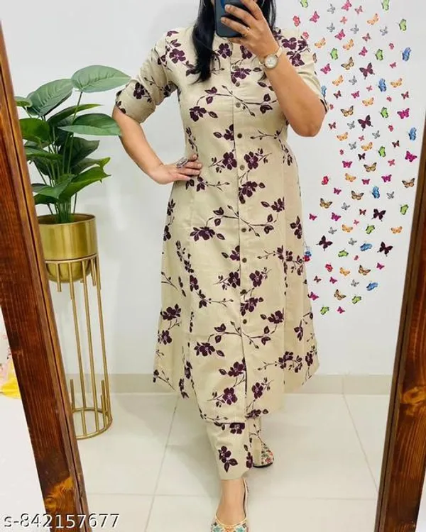 Cream_Cotton_Blend_Kurta_Set_For_Women