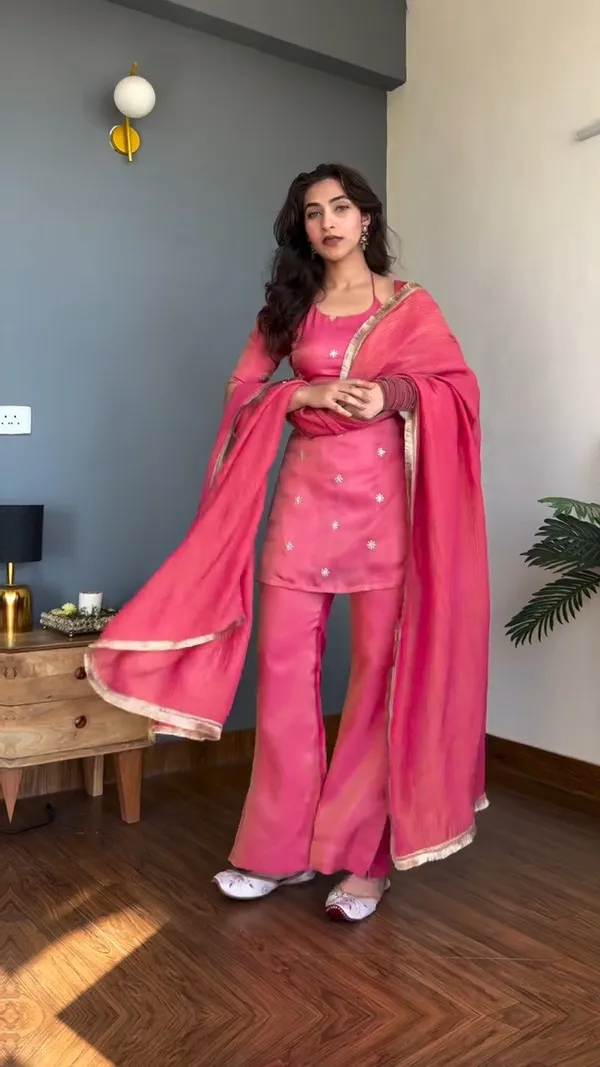 Pink_Heavy_Pure_Vichitra_Silk_Kurta_With_Sharara_Set_For_Women