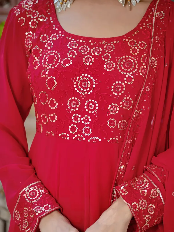 Red_Heavy_Pure_Fox_Georgette_Kurta_Set_For_Women
