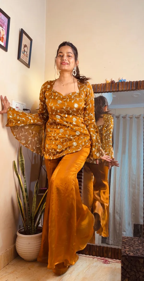 Yellow_Heavy_Frenchy_Silk_Kurta_With_Sharara_Set_For_Women