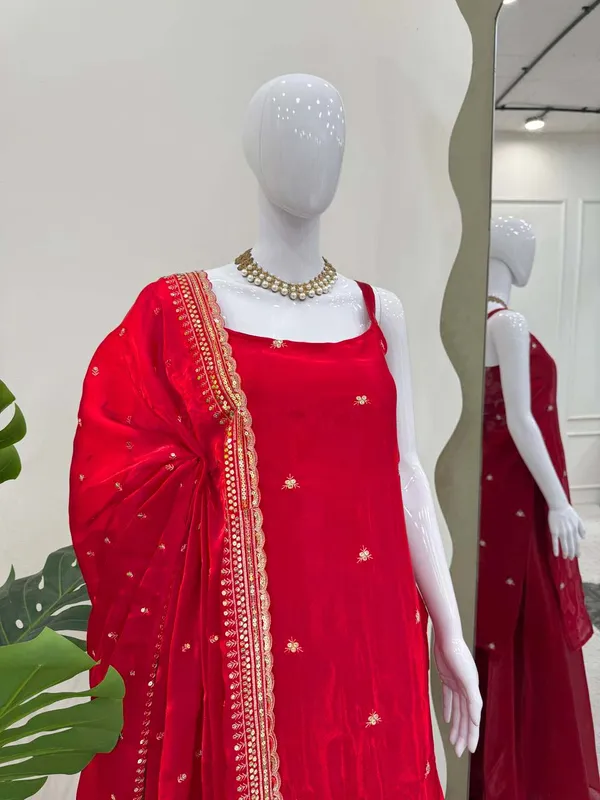 Red_Heavy_Frenchy_Silk_With_Lace_Kurta_Set_For_Women