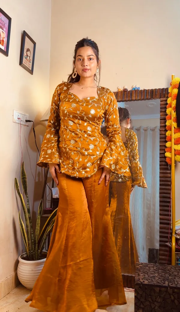 Yellow_Heavy_Frenchy_Silk_Kurta_With_Sharara_Set_For_Women