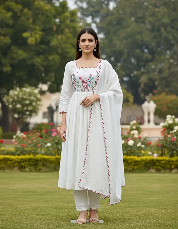 White_Heavy_Pure_Muslin_Cotton_Kurta_Set_For_Women