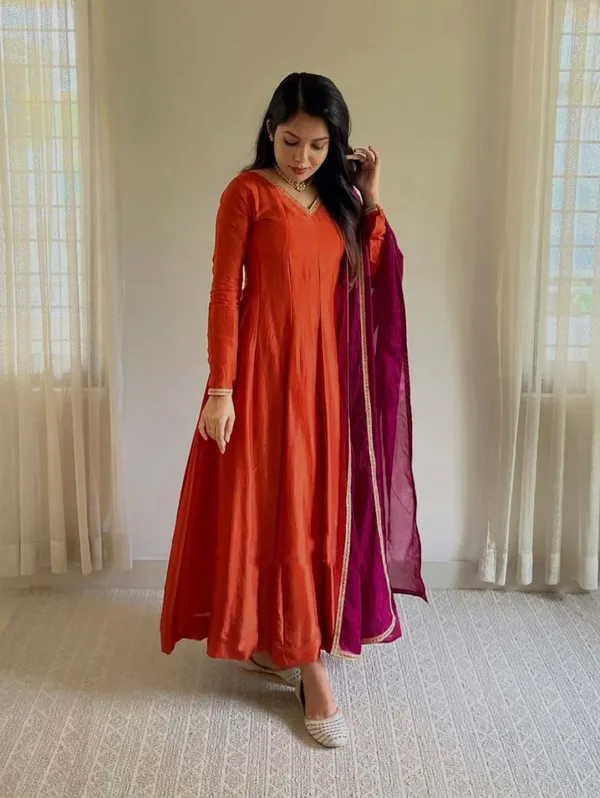 Orange_Heavy_Pure_Chinon_Silk_Kurta_Set_For_Women