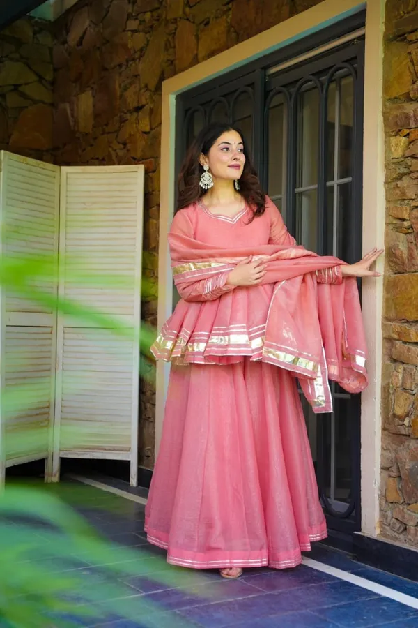 Pink_Heavy_Crunchy_Silk_With_Gottapatti_Lace_Kurta_With_Sharara_Set_For_Women