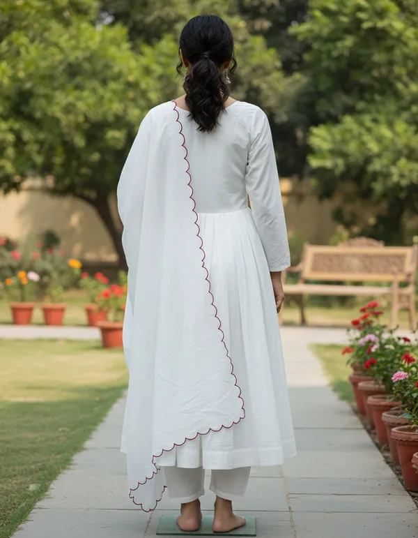 White_Heavy_Pure_Muslin_Cotton_Kurta_Set_For_Women