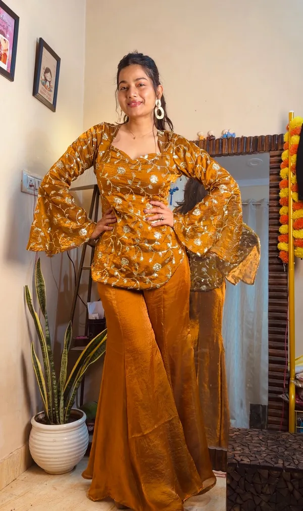 Yellow_Heavy_Frenchy_Silk_Kurta_With_Sharara_Set_For_Women