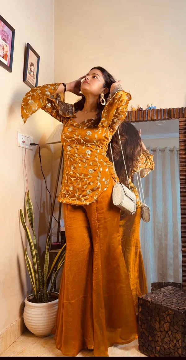Yellow_Heavy_Frenchy_Silk_Kurta_With_Sharara_Set_For_Women