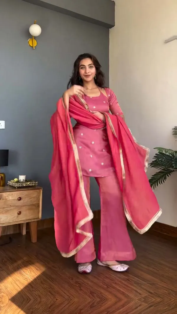 Pink_Heavy_Pure_Vichitra_Silk_Kurta_With_Sharara_Set_For_Women