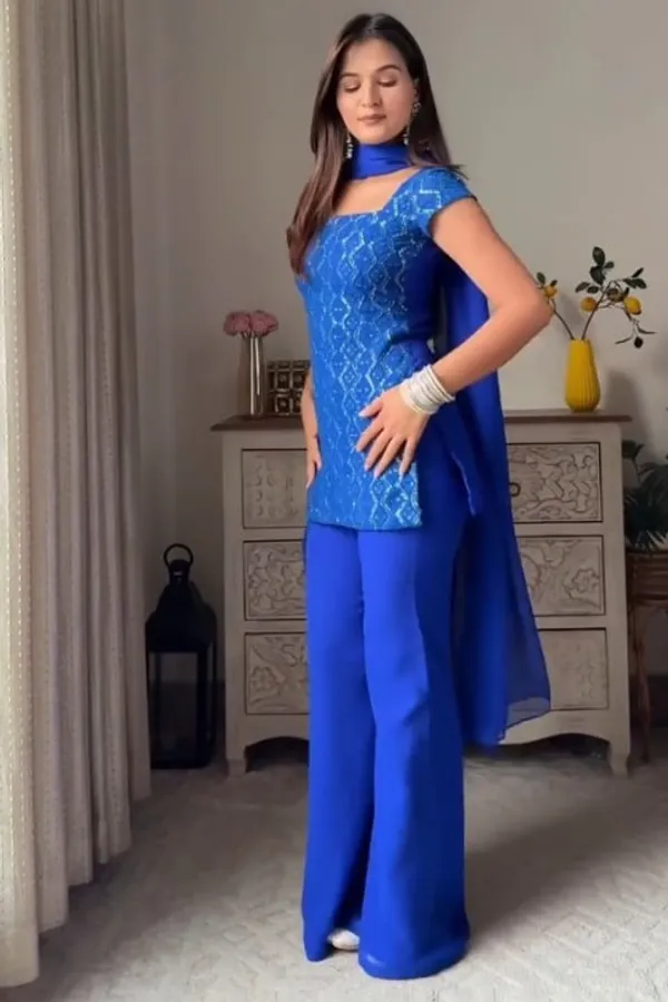 Blue_Faux_Georgette_Kurta_With_Sharara_Set_For_Women