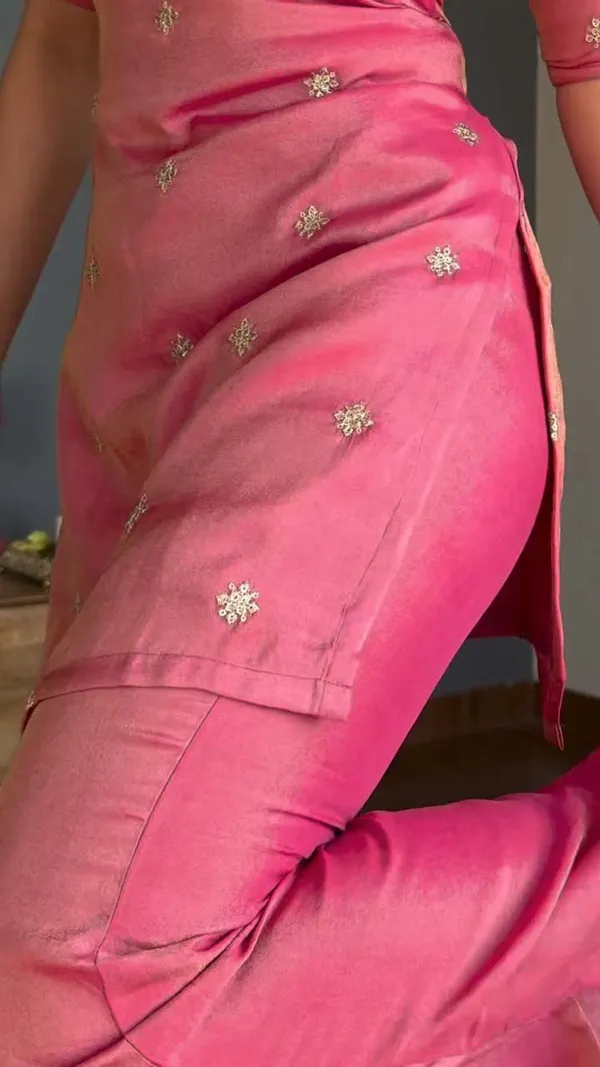 Pink_Heavy_Pure_Vichitra_Silk_Kurta_With_Sharara_Set_For_Women