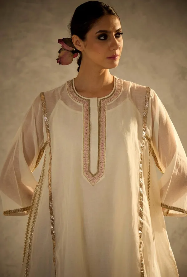 Cream_Mal_Chanderi_With_Gottapatti_Lace_Kurta_With_Sharara_Set_For_Women