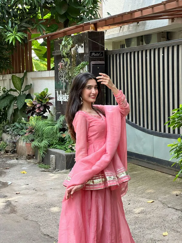 Pink_Heavy_Crunchy_Silk_With_Gottapatti_Lace_Kurta_With_Sharara_Set_For_Women