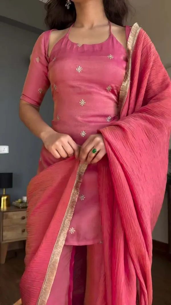 Pink_Heavy_Pure_Vichitra_Silk_Kurta_With_Sharara_Set_For_Women