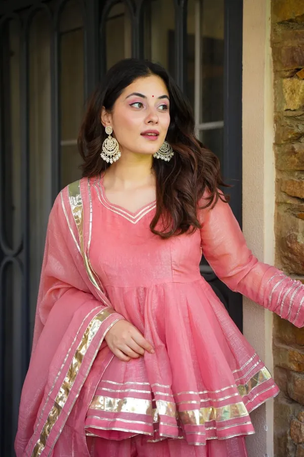 Pink_Heavy_Crunchy_Silk_With_Gottapatti_Lace_Kurta_With_Sharara_Set_For_Women