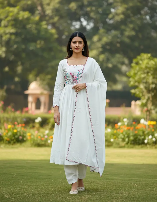 White_Heavy_Pure_Muslin_Cotton_Kurta_Set_For_Women