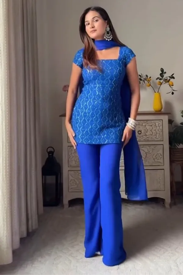 Blue_Faux_Georgette_Kurta_With_Sharara_Set_For_Women