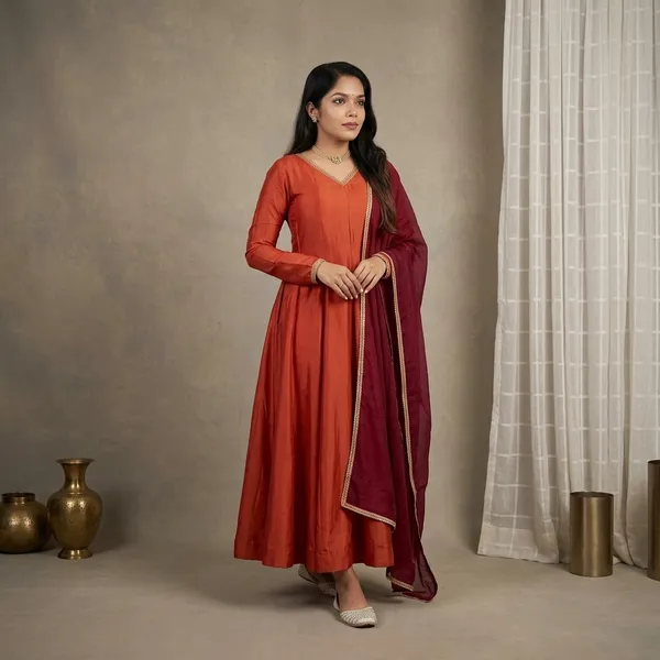 Orange_Heavy_Pure_Chinon_Silk_Kurta_Set_For_Women