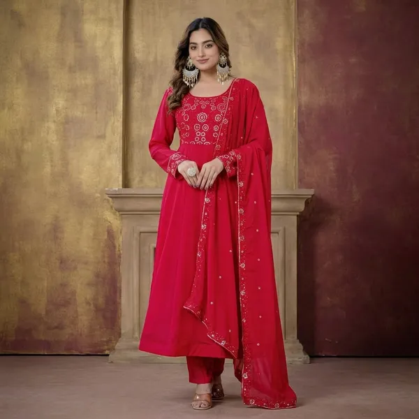 Red_Heavy_Pure_Fox_Georgette_Kurta_Set_For_Women