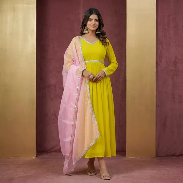 Yellow_Heavy_Pure_Fox_Georgette_Kurta_Set_For_Women