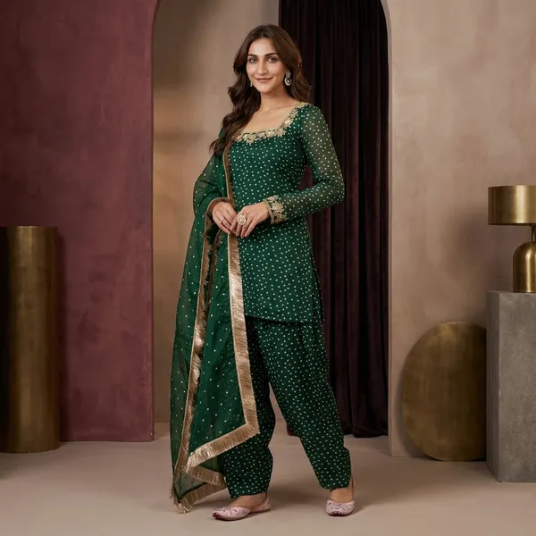 Green_Heavy_Chinon_Silk_Kurta_With_Sharara_Set_For_Women