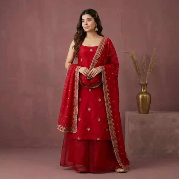 Red_Heavy_Frenchy_Silk_With_Lace_Kurta_Set_For_Women