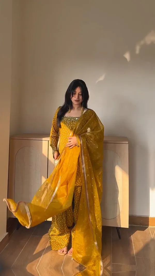 Yellow_Heavy_Chinon_Silk_Kurta_With_Sharara_Set_For_Women
