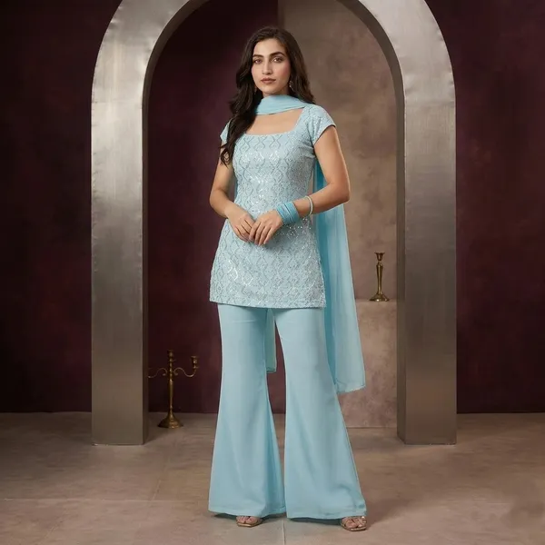 Light_Blue_Faux_Georgette_Kurta_With_Sharara_Set_For_Women