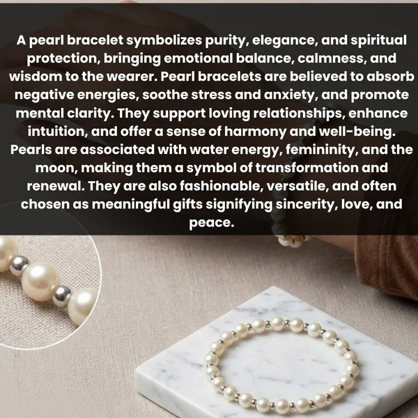 White_Pearl_Silver_Accent_Beaded_Stretch_Bracelet_For_Unisex