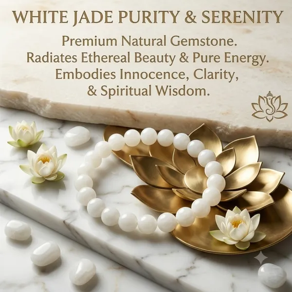 White_Jade_Lotus_Charm_Healing_Crystal_Beaded_Bracelet