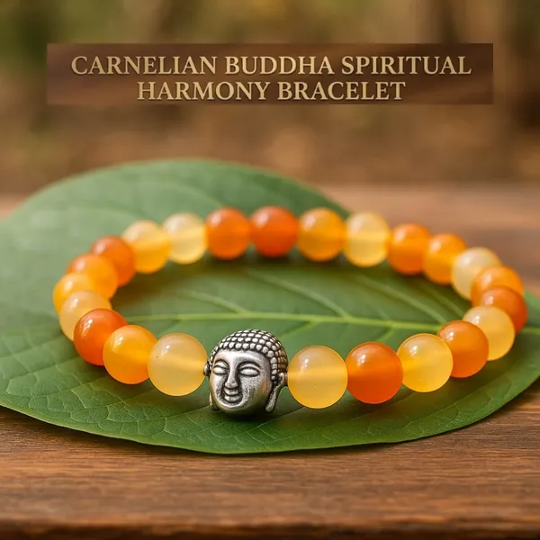 Orange_And_Yellow_Carnelian_Gemstone_Silver_Buddha_Charm_Bracelet_For_Unisex