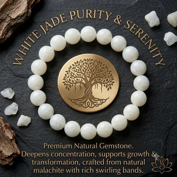White_Jade_Lotus_Charm_Healing_Crystal_Beaded_Bracelet