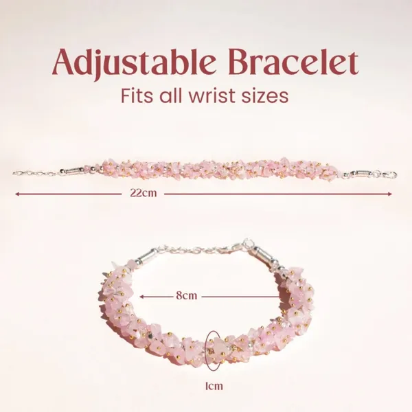 Pink_Rose_Quartz_Chips_Adjustable_Chain_Bracelet_With_Gold_Beads