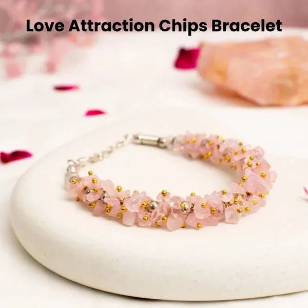 Pink_Rose_Quartz_Chips_Adjustable_Chain_Bracelet_With_Gold_Beads