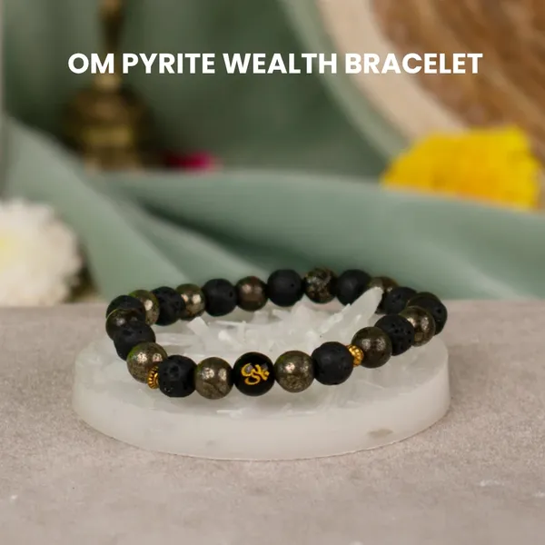 Multicolor_Pyrite_Black_Matte_Om_Charm_Beaded_Bracelet_For_Unisex