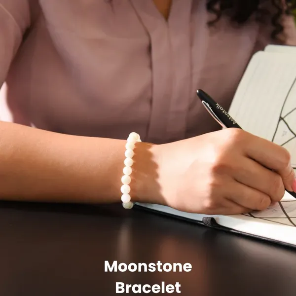 White_Moonstone_Beaded_Stretch_Bracelet_With_Silver_Accents