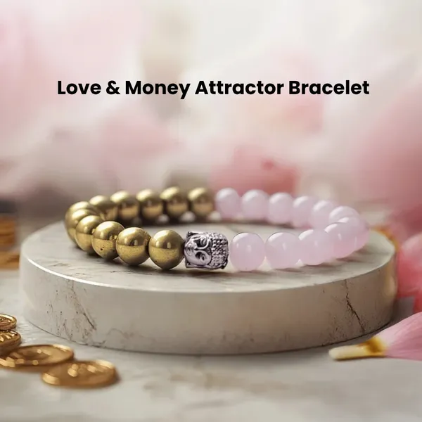 Pink_And_Gold_Rose_Quartz_Buddha_Charm_Beaded_Bracelet_For_Unisex