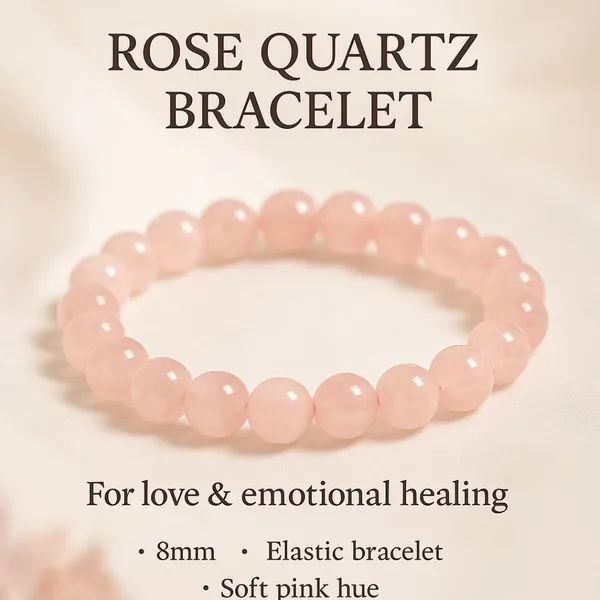 Pink_Rose_Quartz_Gemstone_Elastic_Beaded_Bracelet_For_Unisex