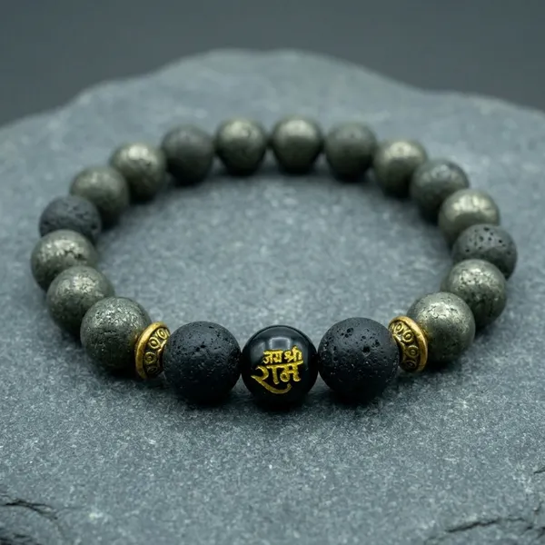 Grey_And_Black_Pyrite_Lava_Stone_Jai_Shri_Ram_Charm_Bracelet