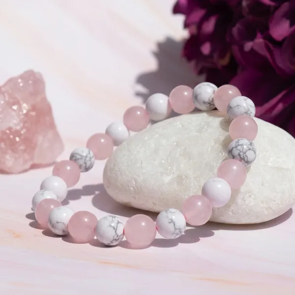 Pink_And_White_Rose_Quartz_Howlite_Beaded_Bracelet_For_Unisex