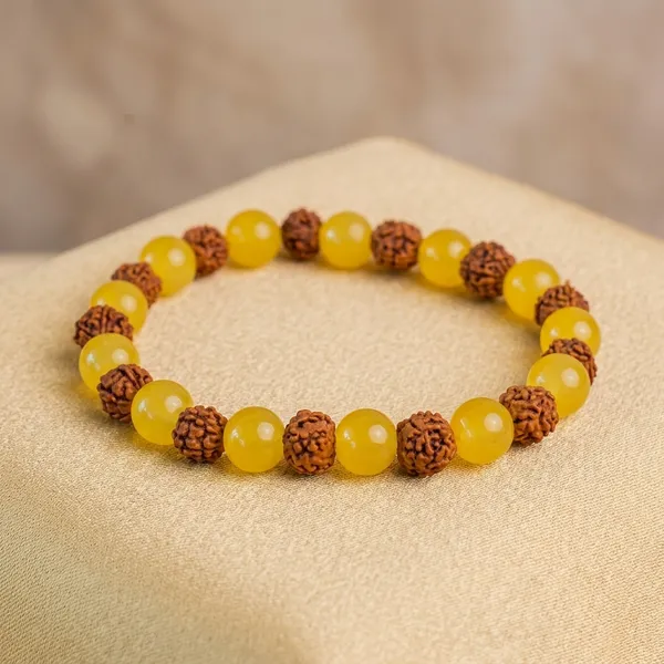 Yellow_And_Brown_Aventurine_5_Mukhi_Rudraksha_Beaded_Bracelet_For_Unisex