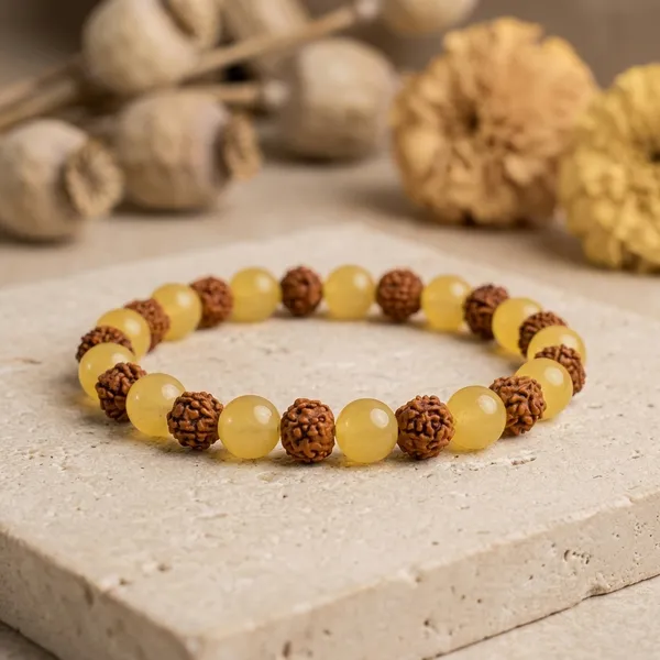 Yellow_And_Brown_Aventurine_5_Mukhi_Rudraksha_Beaded_Bracelet_For_Unisex