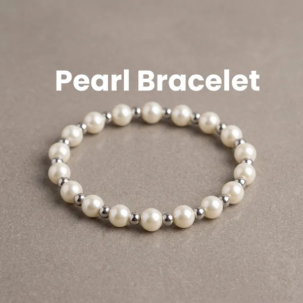 White_Pearl_Silver_Accent_Beaded_Stretch_Bracelet_For_Unisex