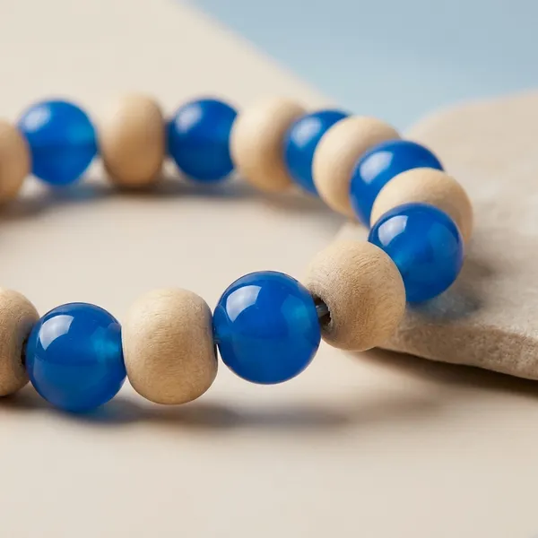 Blue_Agate_Tulsi_Wood_Beaded_Stretch_Bracelet_For_Unisex