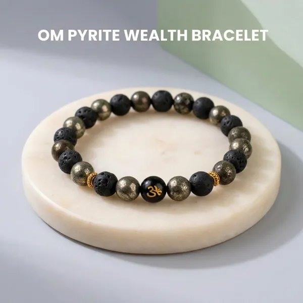 Multicolor_Pyrite_Black_Matte_Om_Charm_Beaded_Bracelet_For_Unisex